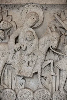 Romanesque bas-relief of the Flight into Egypt, capital of Saint-Lazare Cathedral, Autun Romanesque bas-relief of the Flight into Egypt, capital of Saint-Lazare Cathedral, Autun