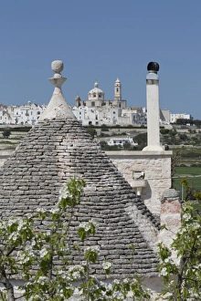 Roof of traditional trullo with Locorotondo in distance, Puglia, Italy, Europe Roof of traditional trullo with Locorotondo in distance, Puglia, Italy, Europe
