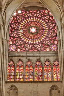A rose window in Saint-Pierre-et-Saint-Paul de Troyes cathedral, in Gothic style, dating from around 1200, Troyes, Aube A rose window in Saint-Pierre-et-Saint-Paul de Troyes cathedral, in Gothic style, dating from around 1200, Troyes, Aube