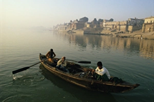 Indian Cultural Landmarks Prints: Rowing boat on the River Ganges