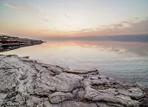Salt formations on the shore of the Dead Sea at dusk, Karak Governorate, Jordan Salt formations on the shore of the Dead Sea at dusk, Karak Governorate, Jordan