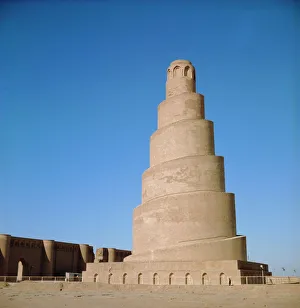 Prints of Samarra Minaret, Iraq Iraq Prints: Samarra Minaret Print, a photograph of the ancient Iraqi minaret