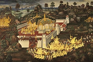 Buddhist Temple Artwork Prints: Scene from The Galleries, Royal Monastery, Grand Palace, Bangkok, Thailand