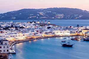 Scenic view over Mykonos town, Mykonos island, Cyclades, Aegean Sea, Greek Islands Scenic view over Mykonos town, Mykonos island, Cyclades, Aegean Sea, Greek Islands