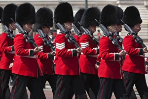 Scots Guards marching past Buckingham Palace, Rehearsal for Trooping the Colour Scots Guards marching past Buckingham Palace, Rehearsal for Trooping the Colour