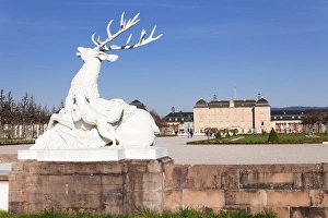 Sculpture of the deer, Schloss Schwetzingen Palace, Palace Gardens, Schwetzingen, Baden Wurttemberg, Germany, Europe Sculpture of the deer, Schloss Schwetzingen Palace, Palace Gardens, Schwetzingen, Baden Wurttemberg, Germany, Europe