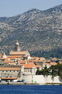 Mediterranean Seafront Properties Prints: Seafront view of medieval Old Town, Korcula Island, Dalmatia Coast, Croatia, Europe