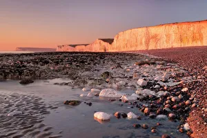 Seven Sisters Chalk Cliffs Prints: The Seven Sisters chalk cliffs at sunset