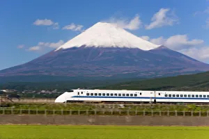 Mountain Prints: Shinkansen Print: Honshu Landscape with Mount Fuji