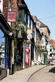 Prints of Shop signs, Steep Hill, Lincoln, Lincolnshire, England, United Kingdom, Europe Lincolnshire Prints: Steep Hill Shop Signs Print