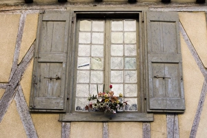 Half Timbered Houses France Prints: Shuttered window, half-timbered building, Place de la Couverts, Mirepoix