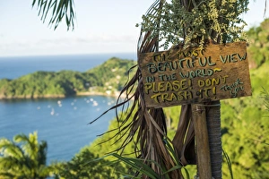 A sign asking readers not to trash the most beautiful view in the world at Castara Bay in Tobago A sign asking readers not to trash the most beautiful view in the world at Castara Bay in Tobago