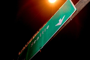 Urban Nighttime Photography Prints: Sign to Seattle