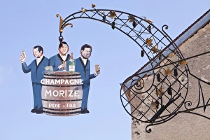 A sign in the village of Les Riceys for Morize Pere et Fils Champagne, Aube, Champagne-Ardennes, France, Europe A sign in the village of Les Riceys for Morize Pere et Fils Champagne, Aube, Champagne-Ardennes, France, Europe