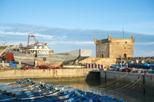 Skala du Port, 18th-century seafront ramparts and boats in the fishing port, Essaouira Skala du Port, 18th-century seafront ramparts and boats in the fishing port, Essaouira
