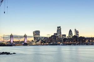 Skyline of the City of London and Tower Bridge at twilight shot from Bermondsey, London Skyline of the City of London and Tower Bridge at twilight shot from Bermondsey, London