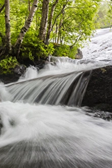 Scandinavian Outdoor Photography Prints: Slow shutter speed to create silky waterfall, Hellemoboten, Norway, Scandinavia, Europe