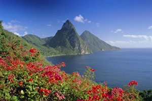 Prints of Soufriere and The Pitons, St. Lucia, Windward Islands, West Indies, Caribbean, Central America Saint Lucia Prints: Soufriere and The Pitons Print, St. Lucia Landscape Photo