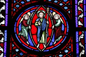 Stained glass of the Resurrection, Semur-en-Auxois, Cote d'Or, Burgundy, France Stained glass of the Resurrection, Semur-en-Auxois, Cote d'Or, Burgundy, France