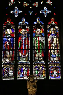 Stained glass of saints from Brittany, including St. Samson, Saint-Samson cathedral Stained glass of saints from Brittany, including St. Samson, Saint-Samson cathedral