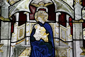 Stained glass window of the Virgin and Child at Collegiale Notre-Dame des Marais Stained glass window of the Virgin and Child at Collegiale Notre-Dame des Marais