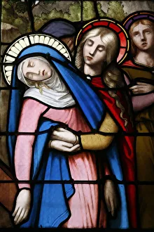 Stained glass window of the Virgin Mary at Collegiale Notre-Dame des Marais Stained glass window of the Virgin Mary at Collegiale Notre-Dame des Marais