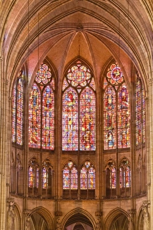 Stained glass windows above the choir in Saint-Pierre-et-Saint-Paul de Troyes cathedral, in Gothic style Stained glass windows above the choir in Saint-Pierre-et-Saint-Paul de Troyes cathedral, in Gothic style