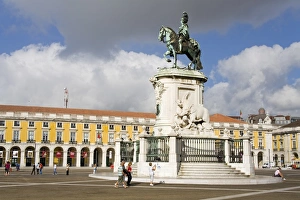 Baixa District Lisbon Prints: Statue of Dom Jose in Praca do Comercio, Baixa District, Lisbon, Portugal, Europe