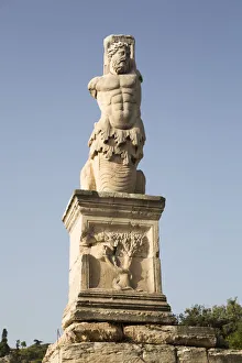 Greece Tourism Attractions Prints: Statue, Odeon of Agrippa, Ancient Agora, Athens, Greece, Europe