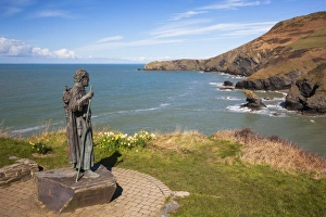 Statue of St. Carannog, Llangrannog Beach, Ceredigion (Cardigan), West Wales, Wales Statue of St. Carannog, Llangrannog Beach, Ceredigion (Cardigan), West Wales, Wales