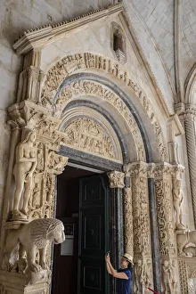 Stone carving outside The Cathedral of St. Lawrence, Trogir, UNESCO Wold Heritage Site Stone carving outside The Cathedral of St. Lawrence, Trogir, UNESCO Wold Heritage Site