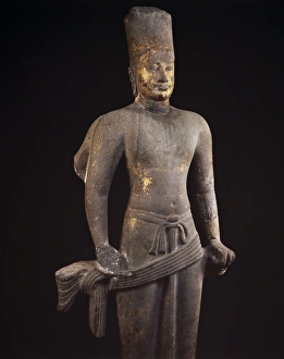 Southeast Asia Archaeology Prints: Stone statue of Vishnu