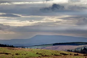 Stormy sky over Pendle Hill from above Settle, North Yorkshire, Yorkshire, England Stormy sky over Pendle Hill from above Settle, North Yorkshire, Yorkshire, England