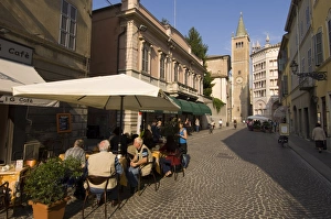Outdoor Dining In Europe Prints: Strada al Duomo, Parma, Emilia-Romagna, Italy, Europe
