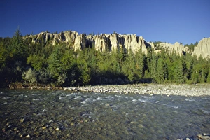 Eroded Rock Formations Canada Prints: Strange eroded rock formations, Dutch Creek Hoodoos and Kootenay River