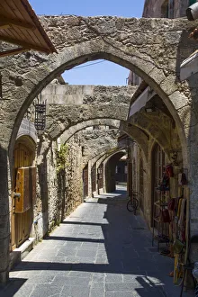 Street with Earthquake Supports, Rhodes Old Town, UNESCO World Heritage Site, Rhodes Street with Earthquake Supports, Rhodes Old Town, UNESCO World Heritage Site, Rhodes