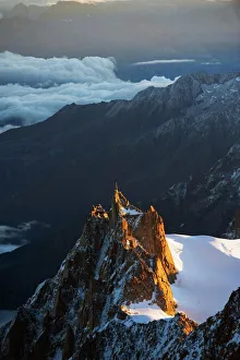 Sunrise on Aiguille du Midi cable car station, Mont Blanc range, Chamonix Sunrise on Aiguille du Midi cable car station, Mont Blanc range, Chamonix