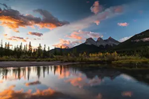 Canadian Rocky Prints: Autumn Sunrise Print of Three Sisters Peaks