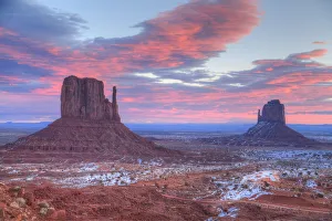 Sunrise, West Mitten Butte on left and East Mitten Butte on right, Monument Valley Sunrise, West Mitten Butte on left and East Mitten Butte on right, Monument Valley
