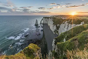 Print of Sunrays at Dawn over Etretat Cliffs