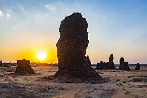 Rock Formations In The Desert Prints: Sunset over the Algharameel rock formations, Al Ula, Kingdom of Saudi Arabia, Middle East
