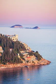 Sunset on the Dalmatian Coast with Otok Bobara and Mrkan islands, Dubrovnik Riviera Sunset on the Dalmatian Coast with Otok Bobara and Mrkan islands, Dubrovnik Riviera