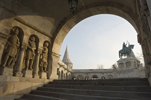 Hungarian Architecture Photos Prints: Sunset ight on St Stephens Statue
