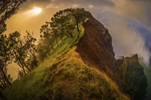 Pacific Ocean Sunset Prints: Sunset on the NaPali Cliffs coastline, Kauai, Hawaii, United States of America, Pacific
