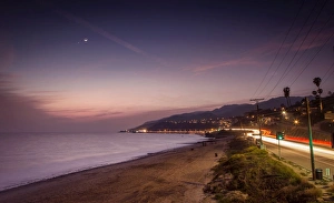 Sunset on Will Rogers Beach and the Pacific Coast Highway, Pacific Palisades, California Sunset on Will Rogers Beach and the Pacific Coast Highway, Pacific Palisades, California