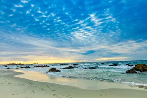American West Coast Landscapes Prints: Sunset view of the beach overlooking the ocean, Carmel, California