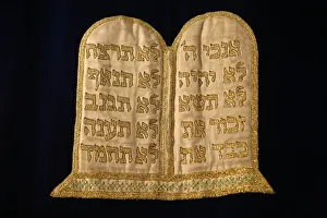 Tables of the Law embroidery in Stadttempel Synagogue, Vienna, Austria, Europe Tables of the Law embroidery in Stadttempel Synagogue, Vienna, Austria, Europe