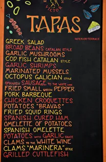 Prints of Tapas restaurant, Avda de la Catedral, Gothic Quarter, City of Barcelona, Catalonia, Spain, Europe Spain Prints: Barcelona Gothic Quarter Print
