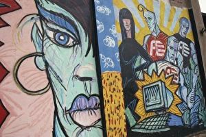 Gdansk Cityscape Photography Prints: Techno murals on shipyard outer wall, Gdansk, Pomerania, Poland, Europe