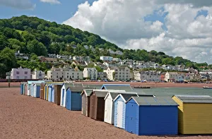 Teignmouth beach huts and Shaldon, South Devon, England, United Kingdom, Europe Teignmouth beach huts and Shaldon, South Devon, England, United Kingdom, Europe